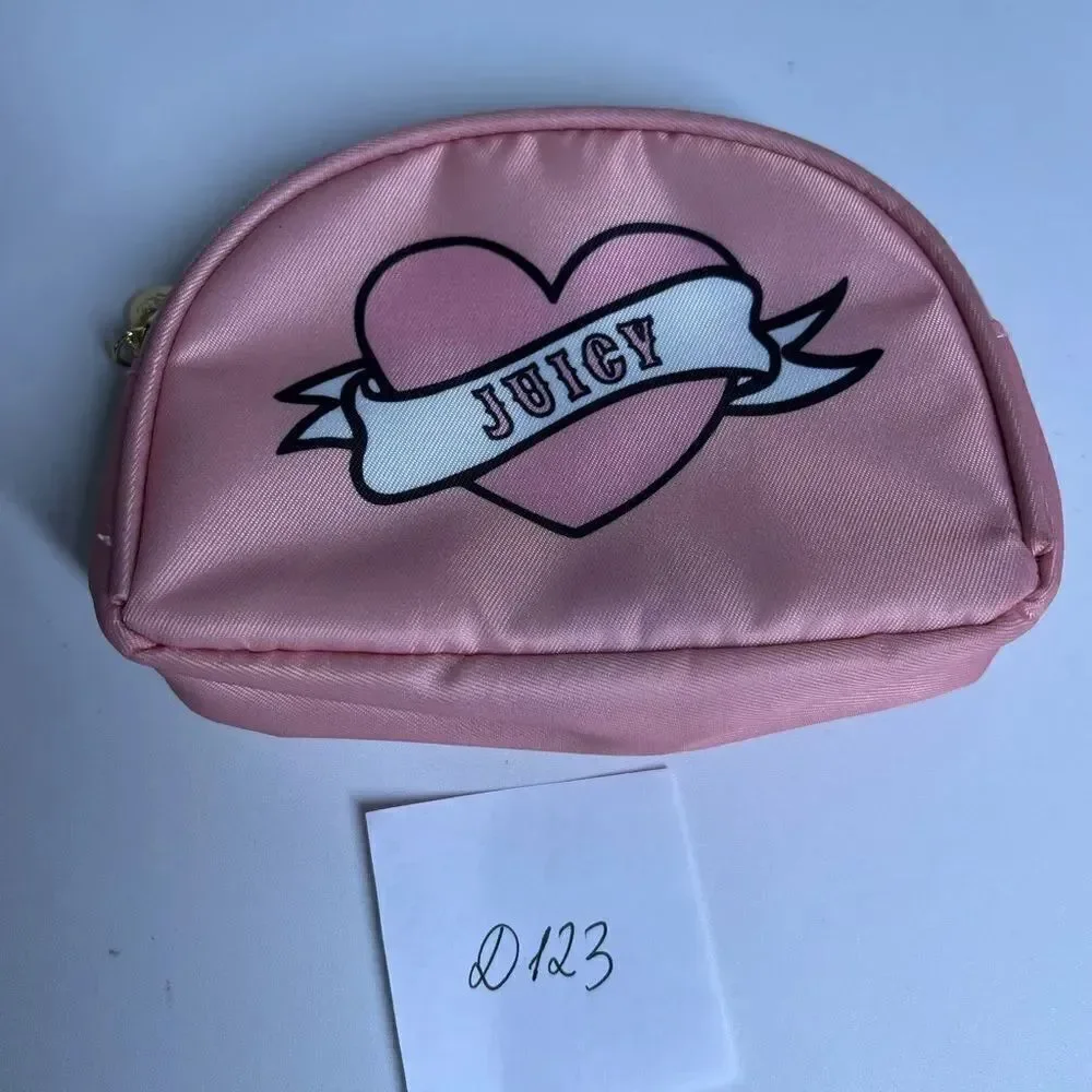 Juicy Couture Cosmetic Make Up Bag Pink Gold Zip Spellout Logo Preowned